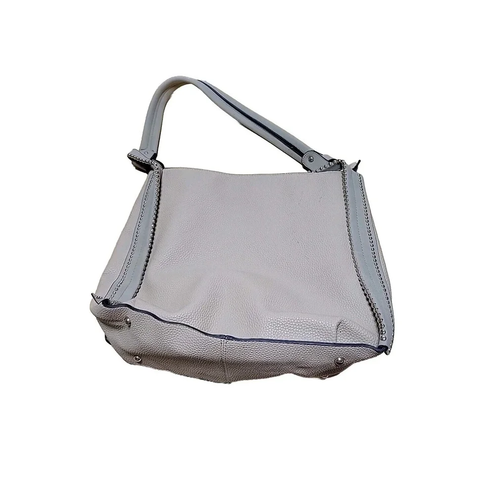 Gray Pebbled Faux Leather Studded Hobo Shoulder Bag‎ Handbag Silver Hardware
